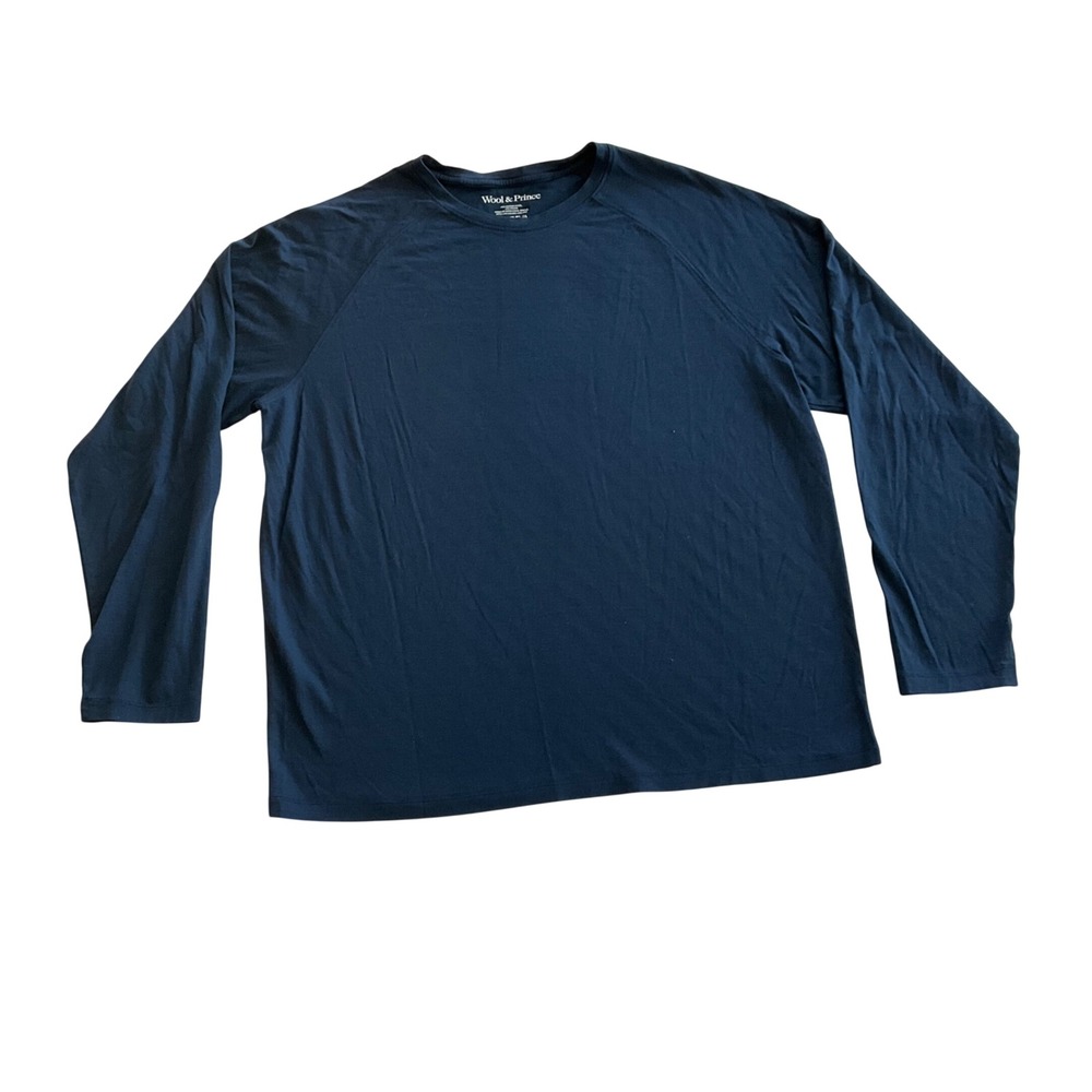 Wool & Prince Long Sleeve Tee Mens XL Blue Merino Wool Blend Raglan Crewneck